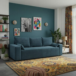 Livorno Sofa Bed For Living Room Foam Seat Wave Springs Wooden Legs Wood Frame 250X94X90 Cm Sleep Area 200X140 Blue