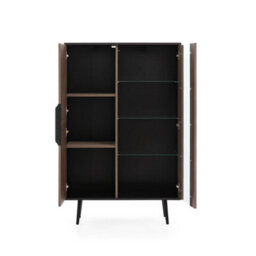 Arte Pinelli Display Cabinet - Chic Black Graphite & Oak With Glass Shelves - W900mm X H1400mm X D410mm - thumbnail 3