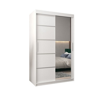 Arte Verona 02 Contemporary 2 Mirrored Sliding Door Wardrobe 5 Shelves 2 Rails White Matt (H)2000mm (W)1200mm (D)620mm - image 1