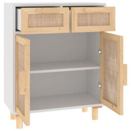 Berkfield Sideboard White 60X30X75 Cm Solid Wood Pine And Natural Rattan - thumbnail 5