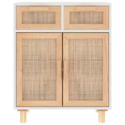 Berkfield Sideboard White 60X30X75 Cm Solid Wood Pine And Natural Rattan - thumbnail 4