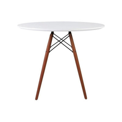 Fusion Living Soho Medium White Circular Dining Table With Walnut Wood Legs - image 1