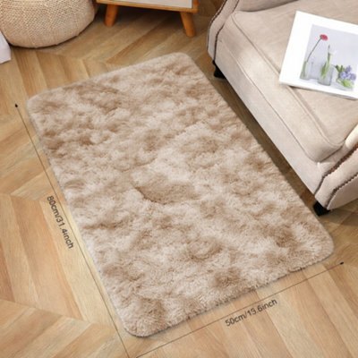Aspire Homeware Non-Slip Tie Dye Beige Shaggy Rug Soft Fluffy Doormat, (L)80Cm X (W)50Cm - image 1