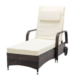 MCC Direct Rattan Reclining Sun Lounger Garden And Outdoor Sun Bed On Wheels - Brown - thumbnail 3