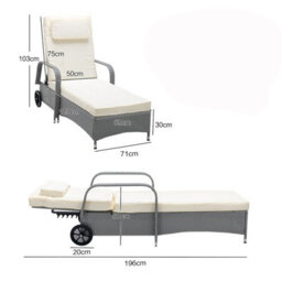 MCC Direct Rattan Reclining Sun Lounger Garden And Outdoor Sun Bed On Wheels - Brown - thumbnail 2