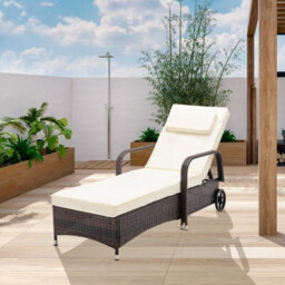 MCC Direct Rattan Reclining Sun Lounger Garden And Outdoor Sun Bed On Wheels - Brown