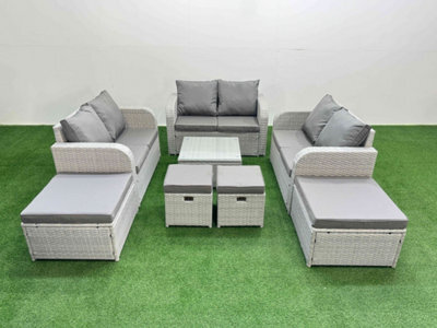 Fimous Outdoor Garden Furniture Set Pe Rattan Love Sofa Set With Coffee Table 4 Footstools Light Grey - image 1