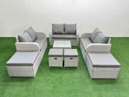Fimous Outdoor Garden Furniture Set Pe Rattan Love Sofa Set With Coffee Table 4 Footstools Light Grey - thumbnail 1
