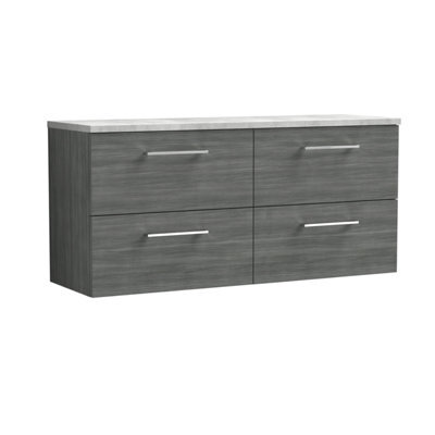 Balterley Bramshall 1200mm Wall Hung 4 Drawer Vanity Unit With Laminate Worktop For Modern Bathroom Storage - Anthracite Woodgrain - image 1