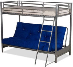 Mattress Guru Futon Bunk Bed (With One Futon Mattress) In Silver Metal Finish (Navy Futon)