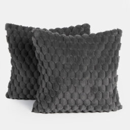 OHS 2 Pack Waffle Faux Fur Cushion Covers, Charcoal - 45 X 45Cm - thumbnail 3