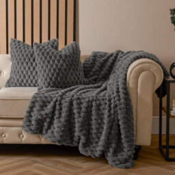 OHS 2 Pack Waffle Faux Fur Cushion Covers, Charcoal - 45 X 45Cm - thumbnail 2