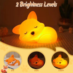 Fox Night Light Squishy Silicone Lamp Rechargeable Dimmable Touch Bedside Nightlight With Timer - thumbnail 2