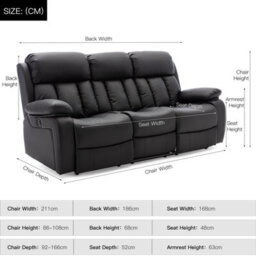 More4Homes Chester 3 Seater Electric Recliner Sofa In Black - thumbnail 9