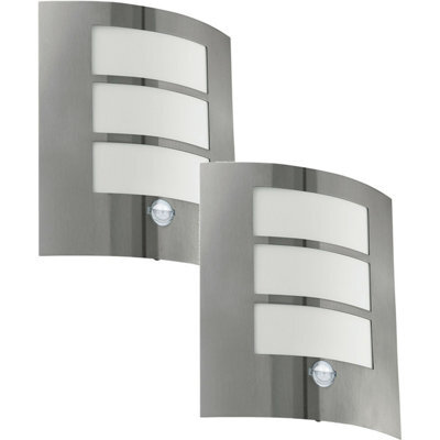 2 Pack Stainless Steel Ip44 Outdoor Wall Lights With Pir Motion Sensor - 60W E27 - image 1