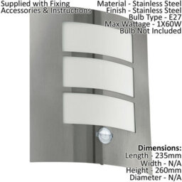 2 Pack Stainless Steel Ip44 Outdoor Wall Lights With Pir Motion Sensor - 60W E27 - thumbnail 2