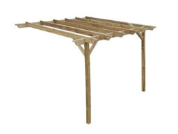 Arbor Garden Solutions Lean To Wooden Garden Pergola Kit - Champion Design Wall Mounted Gazebo, 3M X 3M (Natural Finish) - thumbnail 1