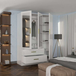 Sliding Wardrobes 4 u LTD Modern High Gloss And Mirror 3 Door Hinged Wardrobe With Hanging Rail And Storage Shelves - (White,116Cm) - thumbnail 3