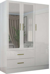 Sliding Wardrobes 4 u LTD Modern High Gloss And Mirror 3 Door Hinged Wardrobe With Hanging Rail And Storage Shelves - (White,116Cm) - thumbnail 2