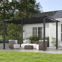 Outsunny 3 X 4M Aluminium Pergola With Retractable Roof, Garden Gazebo Canopy - thumbnail 1