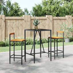 Berkfield 3 Piece Garden Bar Set Black Poly Rattan& Solid Wood Acacia - thumbnail 1
