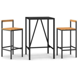 Berkfield 3 Piece Garden Bar Set Black Poly Rattan& Solid Wood Acacia - thumbnail 2