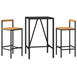 Berkfield 3 Piece Garden Bar Set Black Poly Rattan& Solid Wood Acacia - thumbnail 3