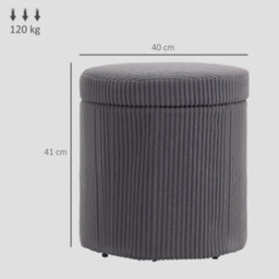 Wyld Haus Yoluha Round Grey Corduroy Storage Footstool With Removable Lid - 40Cm - thumbnail 4