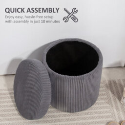 Wyld Haus Yoluha Round Grey Corduroy Storage Footstool With Removable Lid - 40Cm - thumbnail 8
