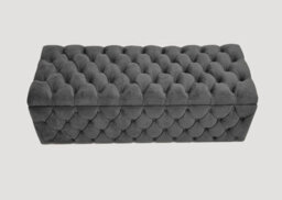 90Cm Wide Lux Ottoman Storage Box, Steel Grey Velvet Upholstered Chesterfield Storage Ottoman Box