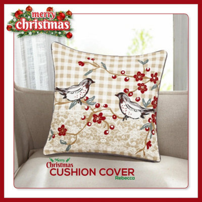 CHILIMILII Christmas Cushion Cover 100% Cotton Merry Xmas Decorative Square Cushion Cases Pack Of 2