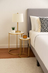 Aspect Furniture Monti Marble Round Nest Of 2 Tables In White With Gold Metal Bases