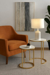 Aspect Furniture Monti Marble Round Nest Of 2 Tables In White With Gold Metal Bases - thumbnail 2