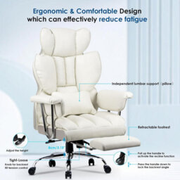 Onemill Ergonomic Executive Office Chair With Footrest, High Back Leather Desk Chair With Lumbar Support - thumbnail 3