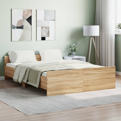 Berkfield Bed Frame With Headboard And Footboard Sonoma Oak 135X190 Cm - image 1