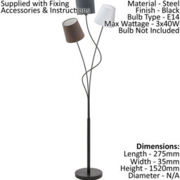 Elegant Black Floor Lamp With Anthracite And White Shade - E14 Bulb Compatible - thumbnail 1