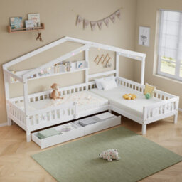 Matteo Single Tree-House Wooden Bed Frame With Led Strip & Storage Drawers - White - thumbnail 1