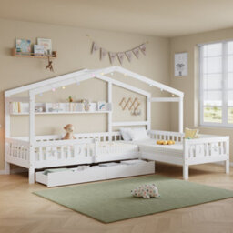 Matteo Single Tree-House Wooden Bed Frame With Led Strip & Storage Drawers - White - thumbnail 3
