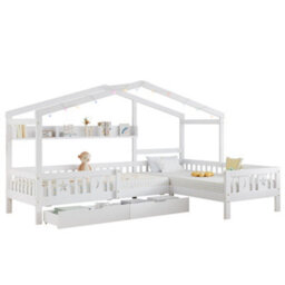 Matteo Single Tree-House Wooden Bed Frame With Led Strip & Storage Drawers - White - thumbnail 4