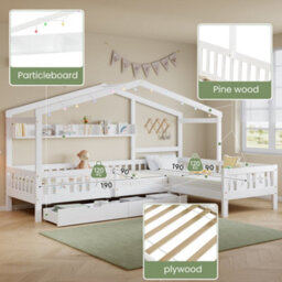 Matteo Single Tree-House Wooden Bed Frame With Led Strip & Storage Drawers - White - thumbnail 7