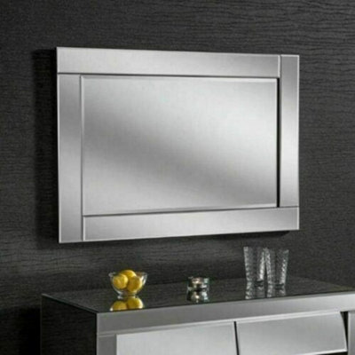 Deenz Large Chloe Silver Glass Frame Rectangle Bevelled Modern Wall Mirror 90X60Cm Decor Mirror Gift