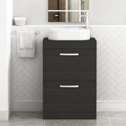 Royal Bathrooms Turin 600mm Freestanding Bathroom Vanity Unit With Sink 2 Drawer Hale Black & Lyon Countertop Basin - thumbnail 1
