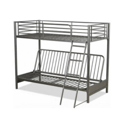 Mattress Guru Filton Dark Grey Metal Futon Bunk Bed Single Over Double With Guardrail And Ladder / Bed Frame Only