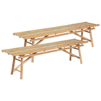 Beliani Set Of 2 Garden Benches Tindari 180 Cm Bamboo Light Brown - image 1