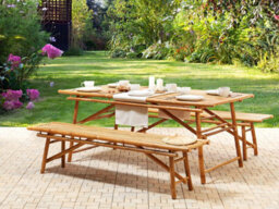 Beliani Set Of 2 Garden Benches Tindari 180 Cm Bamboo Light Brown - thumbnail 2