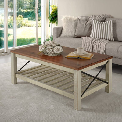 Mercers Furniture Cottage White/cream Painted Pine Coffee Table Wooden With Storage Shelf 46H X 107W X 61D Cm - image 1