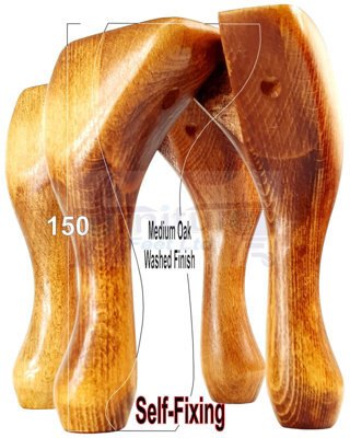 L&F Queen Anne Wooden Legs 150mm High Set Of 4 Medium Oak Wash Replacement Furniture Feet Chairs Sofas Footstools (Self Fixed) - image 1