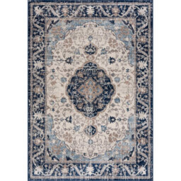 The Rugs Montana Navy Cream Oriental Area Rug And Runner Soft Durable Pet Friendly Easy To Clean Living Room Bedroom 3922N - thumbnail 1