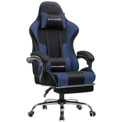 Gtplayer Fabric Gaming Chair, Massage Ergonomic Computer Chair With Footrest, Lumbar Support, Home Office Pc Racing Chairs, Blue - image 1