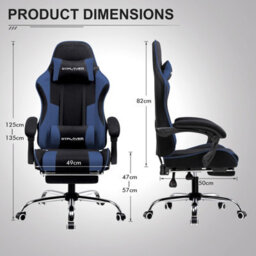Gtplayer Fabric Gaming Chair, Massage Ergonomic Computer Chair With Footrest, Lumbar Support, Home Office Pc Racing Chairs, Blue - thumbnail 6